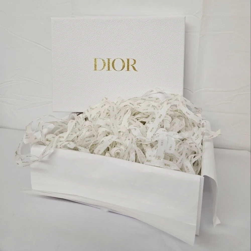 Dior White Gift Box and Tissue Paper Set with Gold Logo NWOT